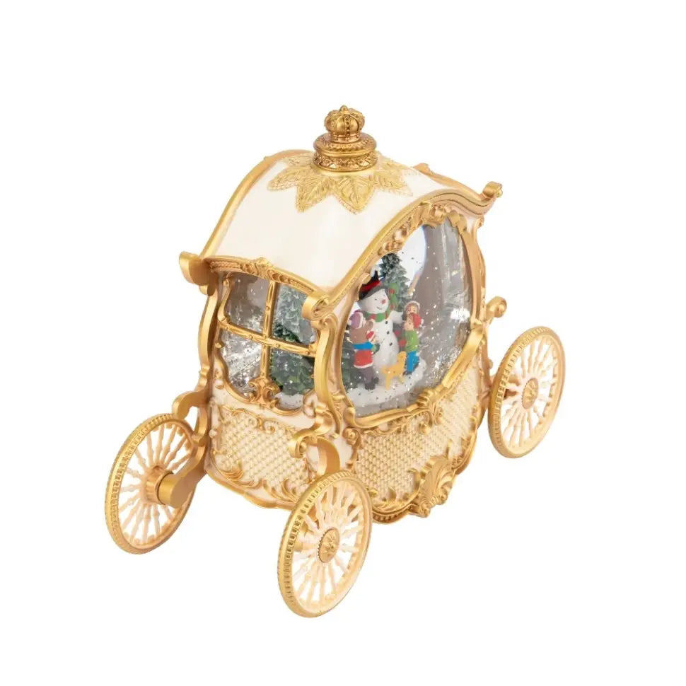 Felinar LED Luminos Premium "Caleasca Lui Mos Craciun", cu 8 Melodii si Invarte Zapada,USB,Baterii