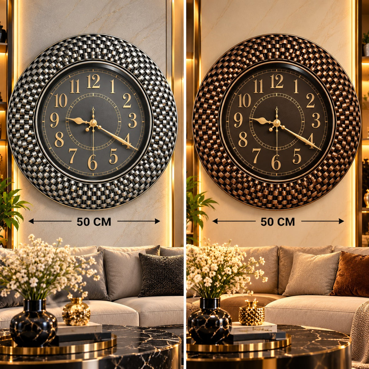 Ceas de Perete Premium 50 cm, Analog, Mecanism Quartz, Design 3D Elegant, Alimentare 2 × AA - detaliu produs