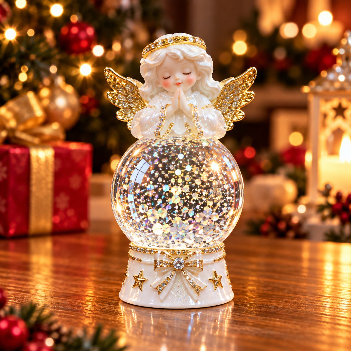 Decorațiune de Crăciun Premium cu Îngeraș, Glob Strălucitor și Iluminare Caldă – 4,9 × 4,9 × 11,5 cm - imagine principala