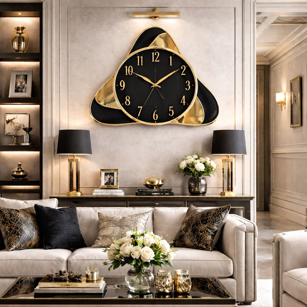 Ceas de perete decorativ modern 51x47 cm – design elegant cu accente geometrice
