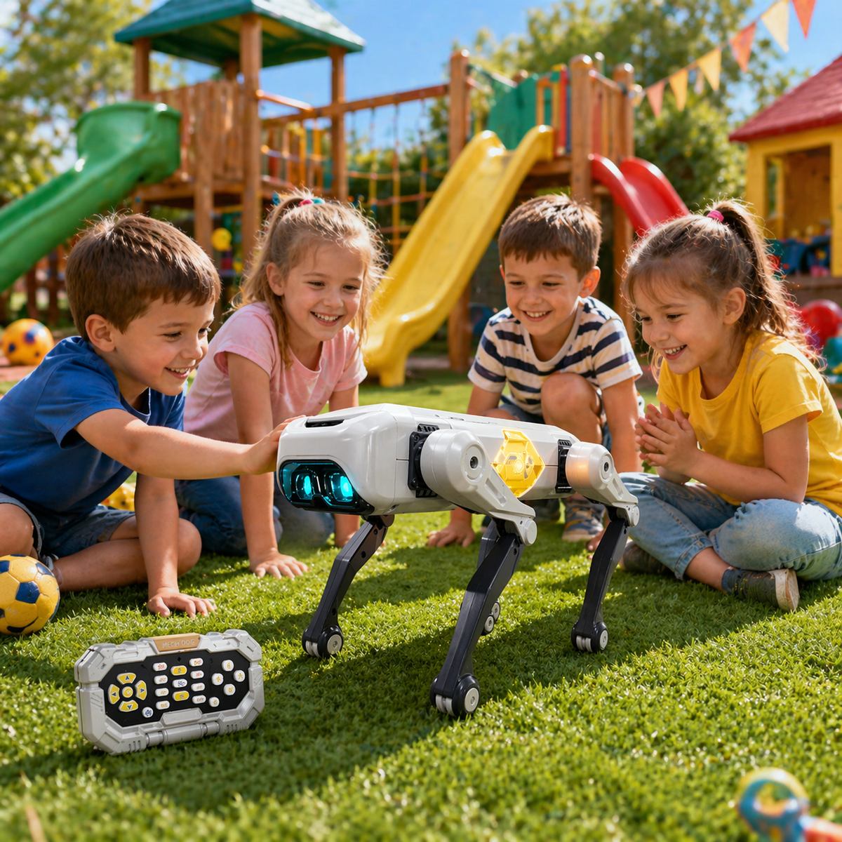 Catel robot inteligent RC, control telecomanda, aplicatie si comenzi vocale, functii AI, dans, lumini LED, gri
