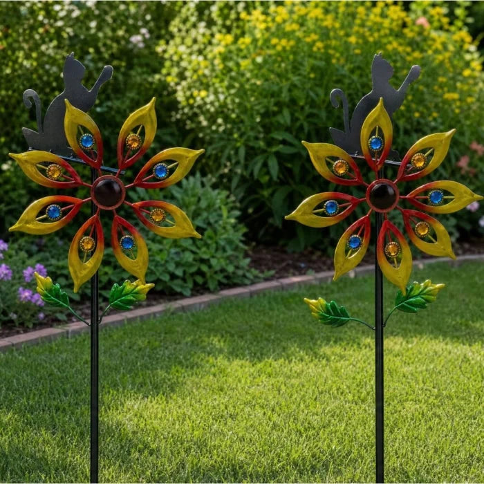 Set 2 Moristi de Vant Decorative pentru Gradina cu Pisicuta, Metalice, 119 cm, Ornament Curte - detaliu produs
