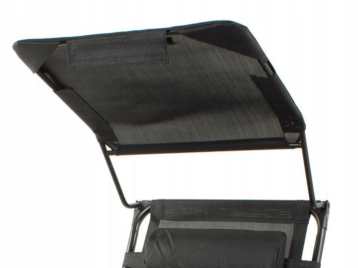 Scaun sezlong rabatabil cu parasolar 122x64x97 cm – pernuta, suport bautura, textilena rezistenta