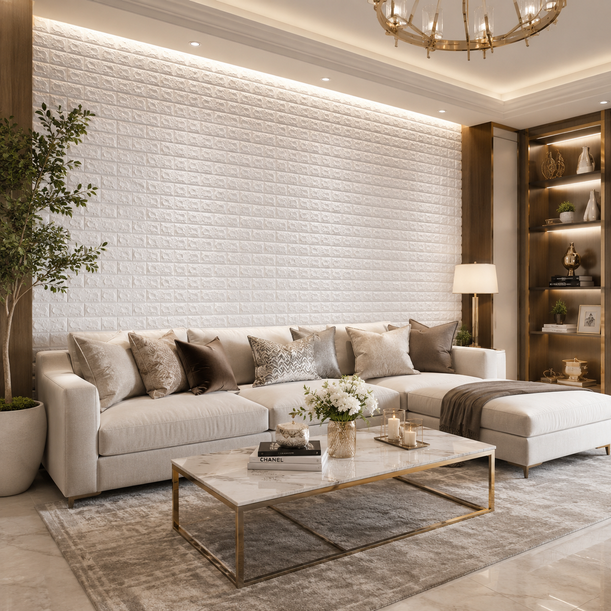 Tapet 3D caramizi albe, auto-adeziv pentru interior, 70 x 77 cm, 5 mm grosime