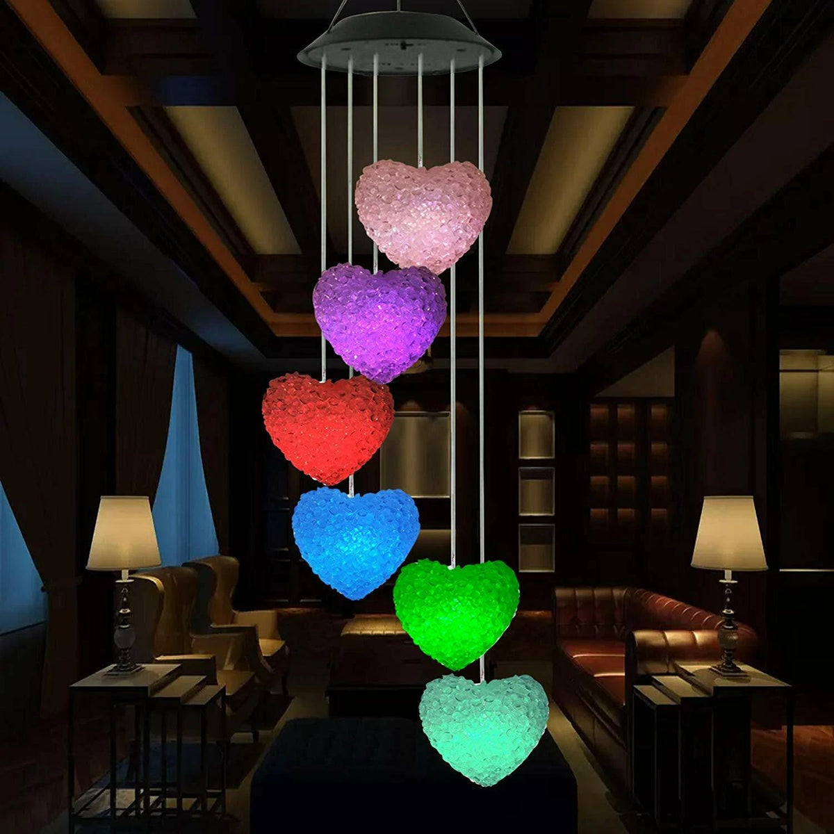 Lampa solara suspendata in forma de inimioare RGB IP65 Rezistenta Apa Decor Exterior - imagine principala