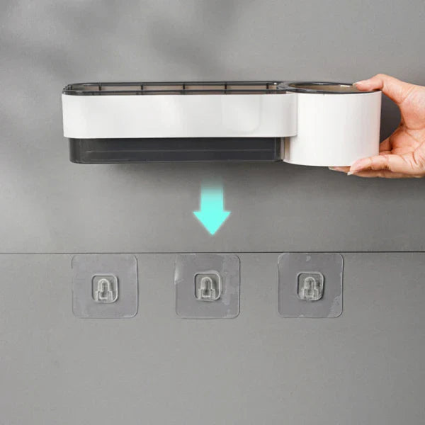 Suport autoadeziv pentru uscatorul de par, pahar pentru articole baie, ABS,  30.5 x 9.6 x 7 , alb