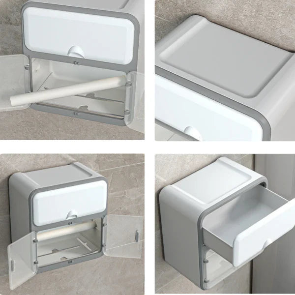Suport autoadeziv pentru hartie igienica/accesorii, 22.5 x 14.5 x 23.5 cm, alb