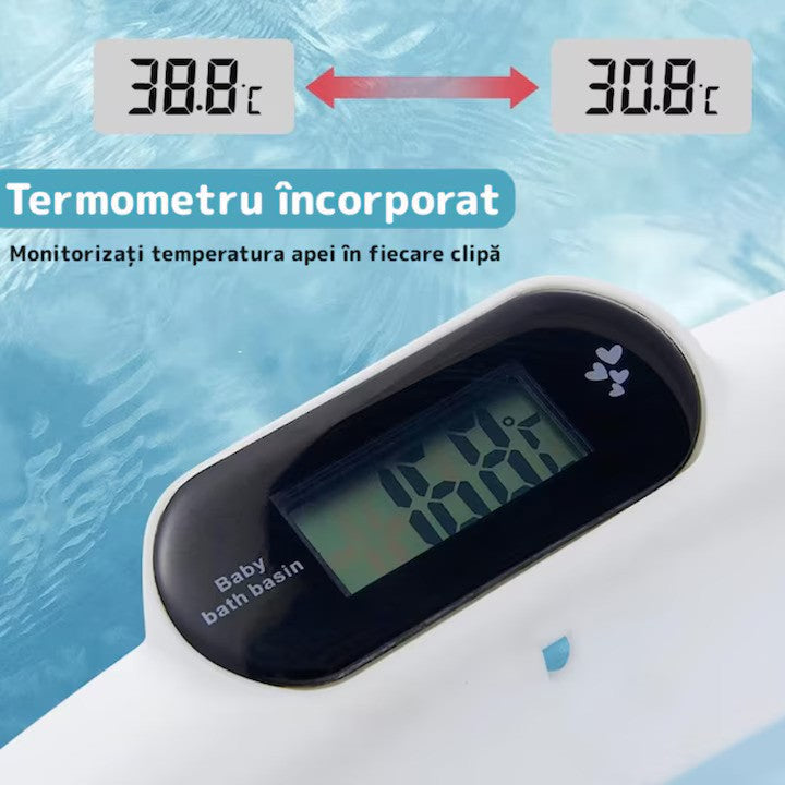 Cadita pliabila pentru bebelusi, termometru electronic incorporat, cu suport pernuta, picioruse antiderapante