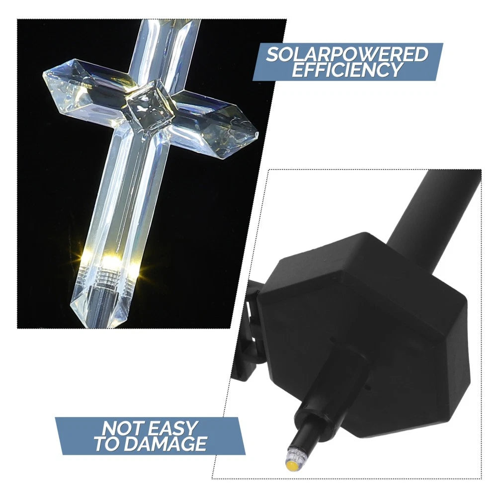 Set 4 Cruci Solare Decorative LED Alb Cald pentru Gradina si Cimitir Iluminare Automata - detaliu produs
