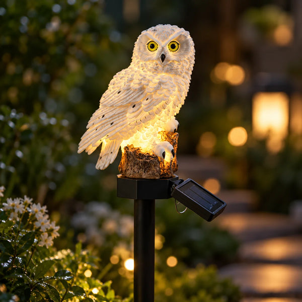 Set 2 Lampi Solare Bufnita Alba pentru Gradina, Lumina Calda, Tarusuri 45 cm - detaliu produs