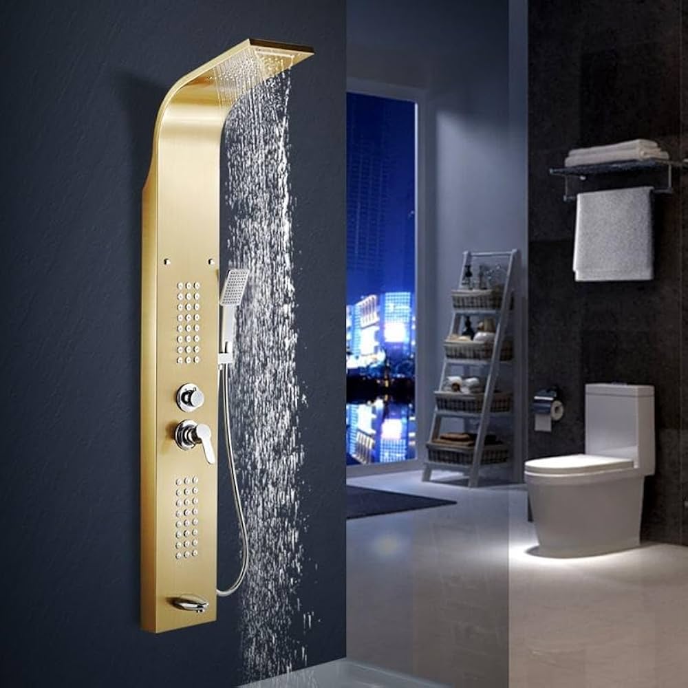 Panou dus hidromasaj inox auriu/argintiu 5 functii