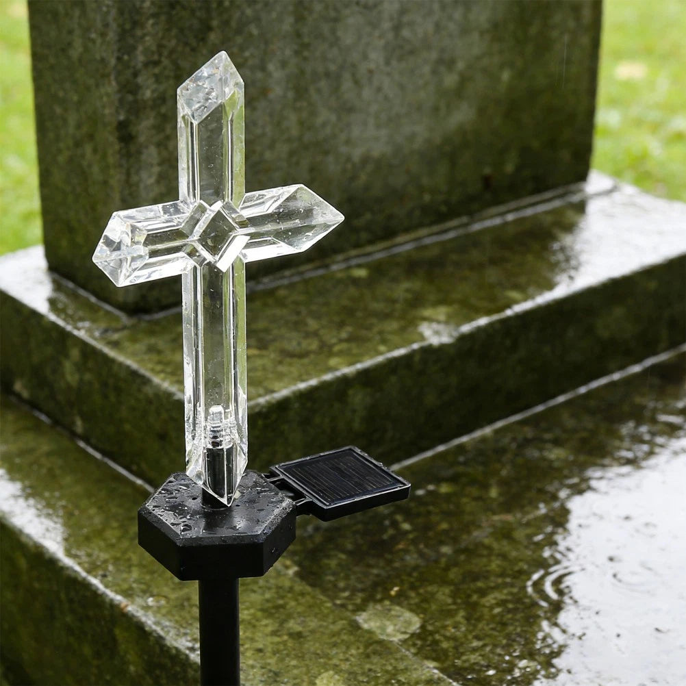Set 4 Cruci Solare Decorative LED Alb Cald pentru Gradina si Cimitir Iluminare Automata - detaliu produs
