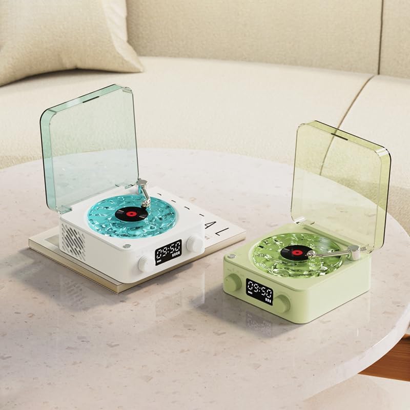 Boxa Portabila Vintage model Vinyl Timebox, cu Lumini, Proiectii de valuri si Timp Reglabil pentru Dormitor si Petreceri, Lampa de veghe tip proiector, AUX, Bluetooth, Card TF, Sunet Surround 360°, Alb