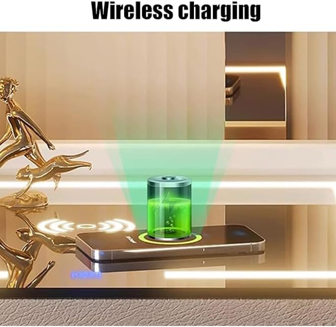 RESIGILAT - Noptiera inteligenta cu incarcare wireless, lumini LED reglabile, 3 sertare de depozitare, 50x40x56cm
