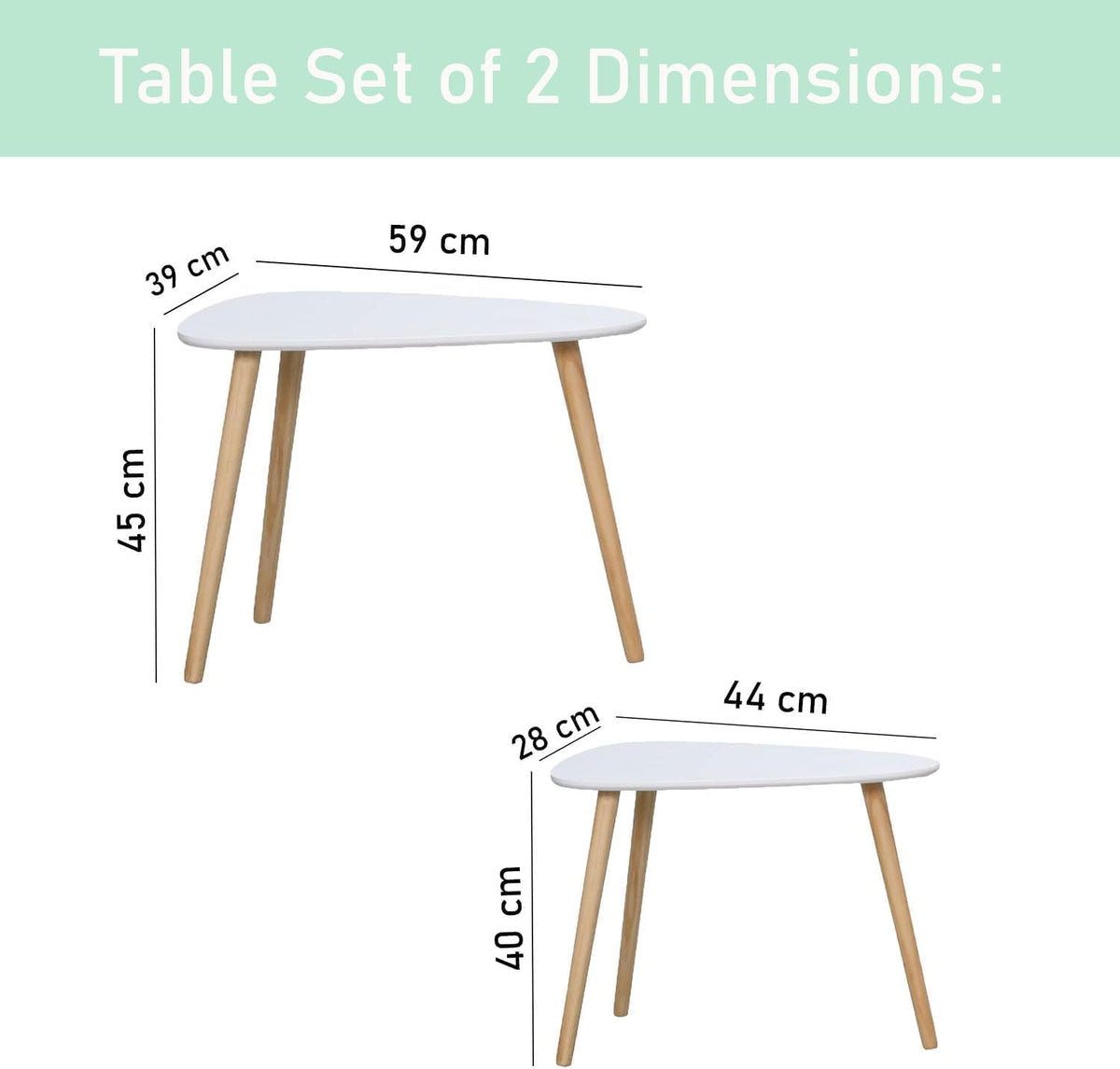 Set 2 masute de cafea stil nordic, design modern, MDF si lemn , alb si natural