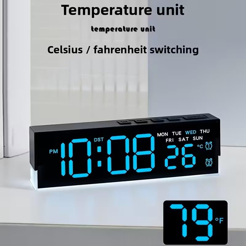 Ceas digital LED Full Screen Display cu alarma duala, temperatura, data si lumina ambientala – design ultra-slim