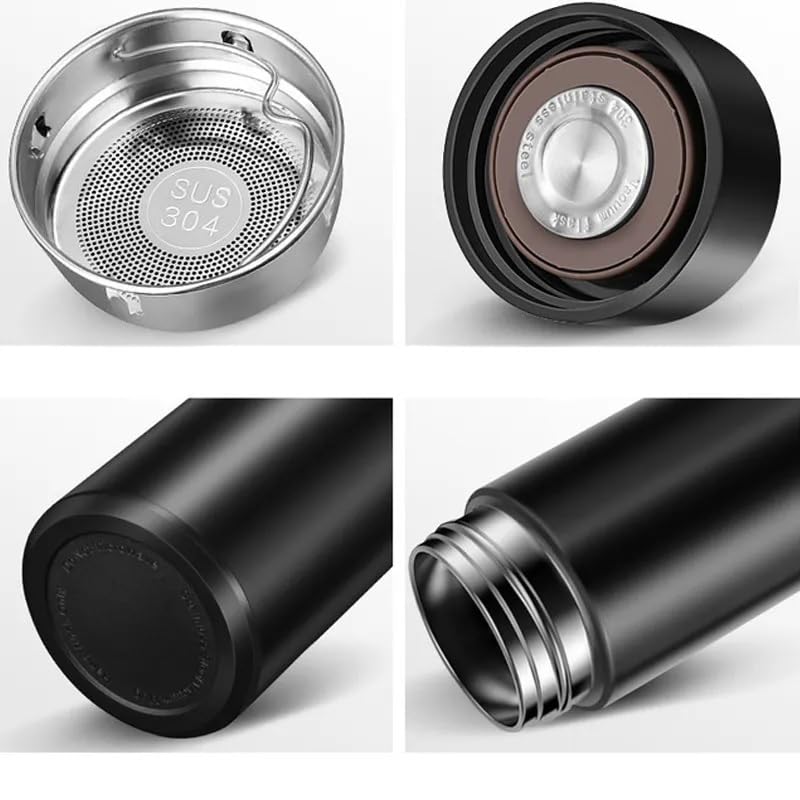 RESIGILAT - Termos smart cu afisaj led, indicator temperatura, 500 ml, negru, otel inoxidabil
