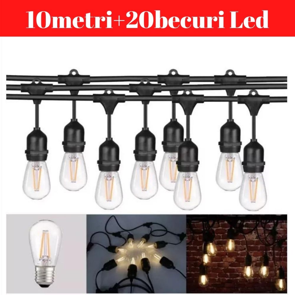 Ghirlanda luminoasa gradina sau terasa, interconectabila, fasung E27, IP65, 220V