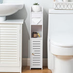 Dulap slim pentru baie cu suport hartie si 3 polite depozitare, alb, 80 cm x 17 cm x 15 cm