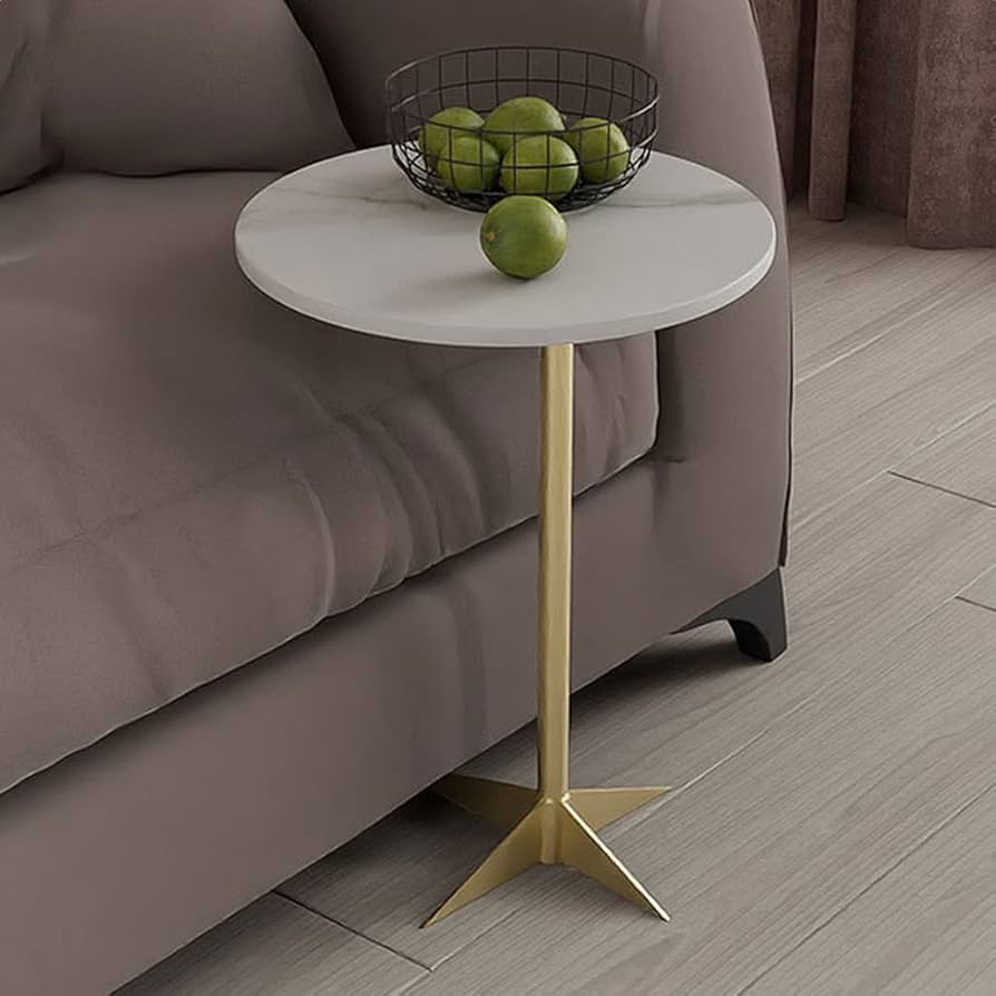 Masuta rotunda moderna cu blat tip marmura si picior metalic stabil 40 x 50 cm