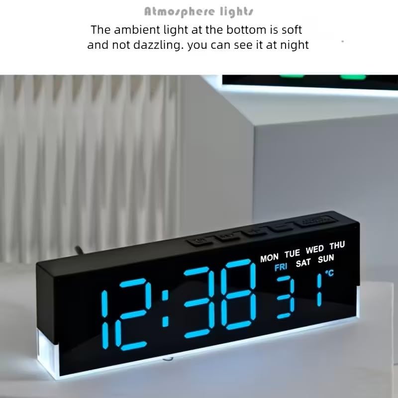 Ceas digital LED Full Screen Display cu alarma duala, temperatura, data si lumina ambientala – design ultra-slim