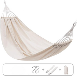 Hamac crem 200x150 cm pentru 1 persoana – cu carlige, franghii si sac de transport