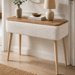 Consola SOLE, 90x30x90 cm, cu spatiu de depozitare, design scandinav, alb stejar, colectia Teddy