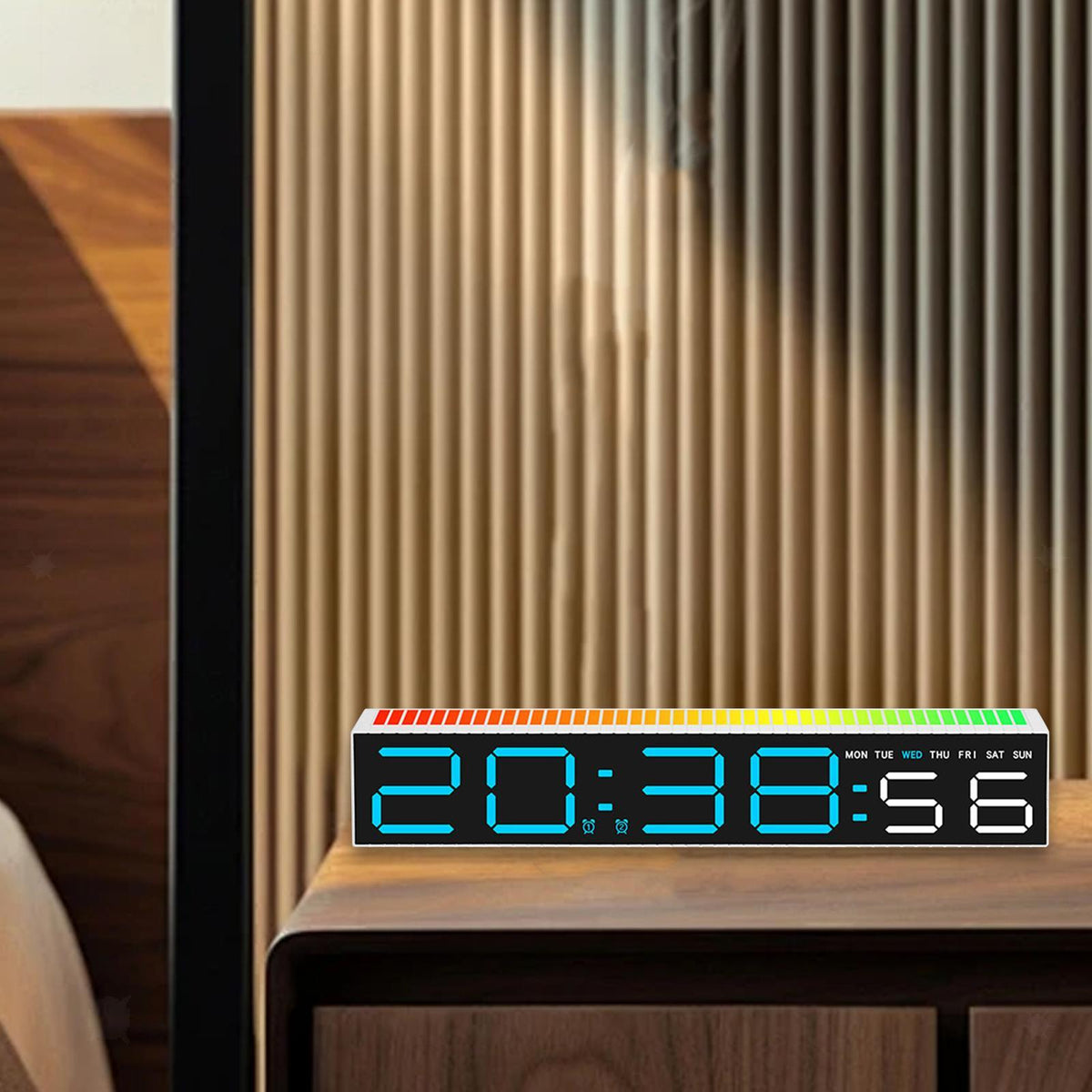 Ceas Electronic LED cu 2 Moduri de Afișare 9 Culori  si Functie Pickup Reactiva la Sunet