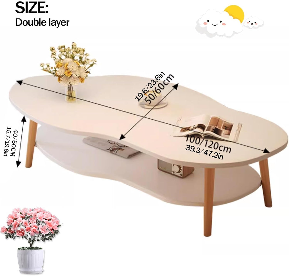 Masa de Cafea in Forma de Nor Cloud Table 2 Nivele 100cm Alb Design Modern - detaliu produs