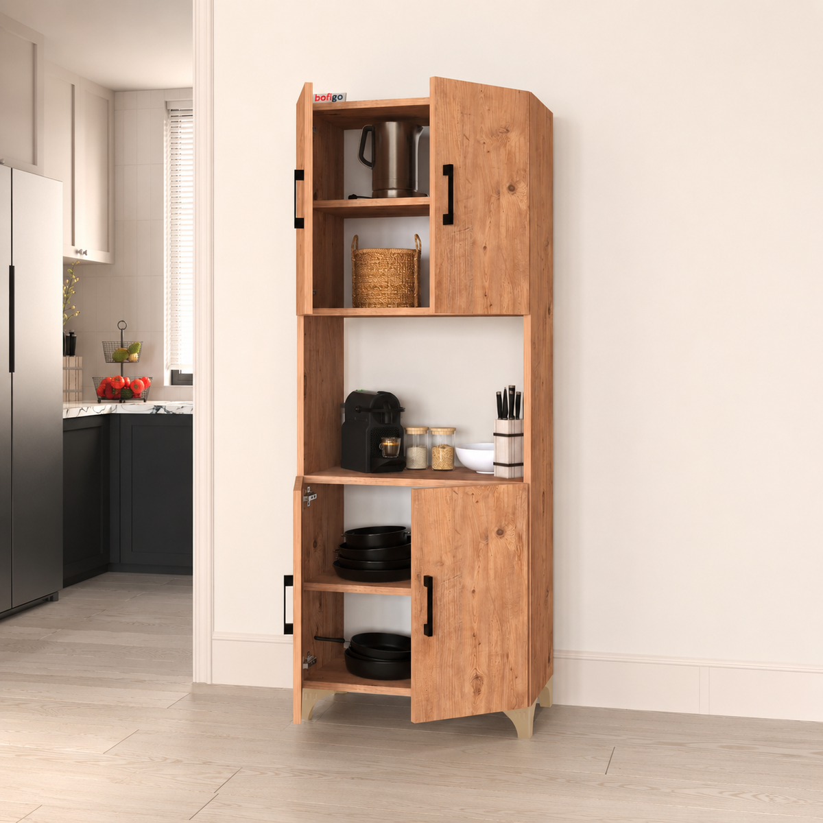 Dulap multifunctional pentru bucatarie, suport pentru cuptor cu microunde, 60 x 33,8 x 153,6 cm