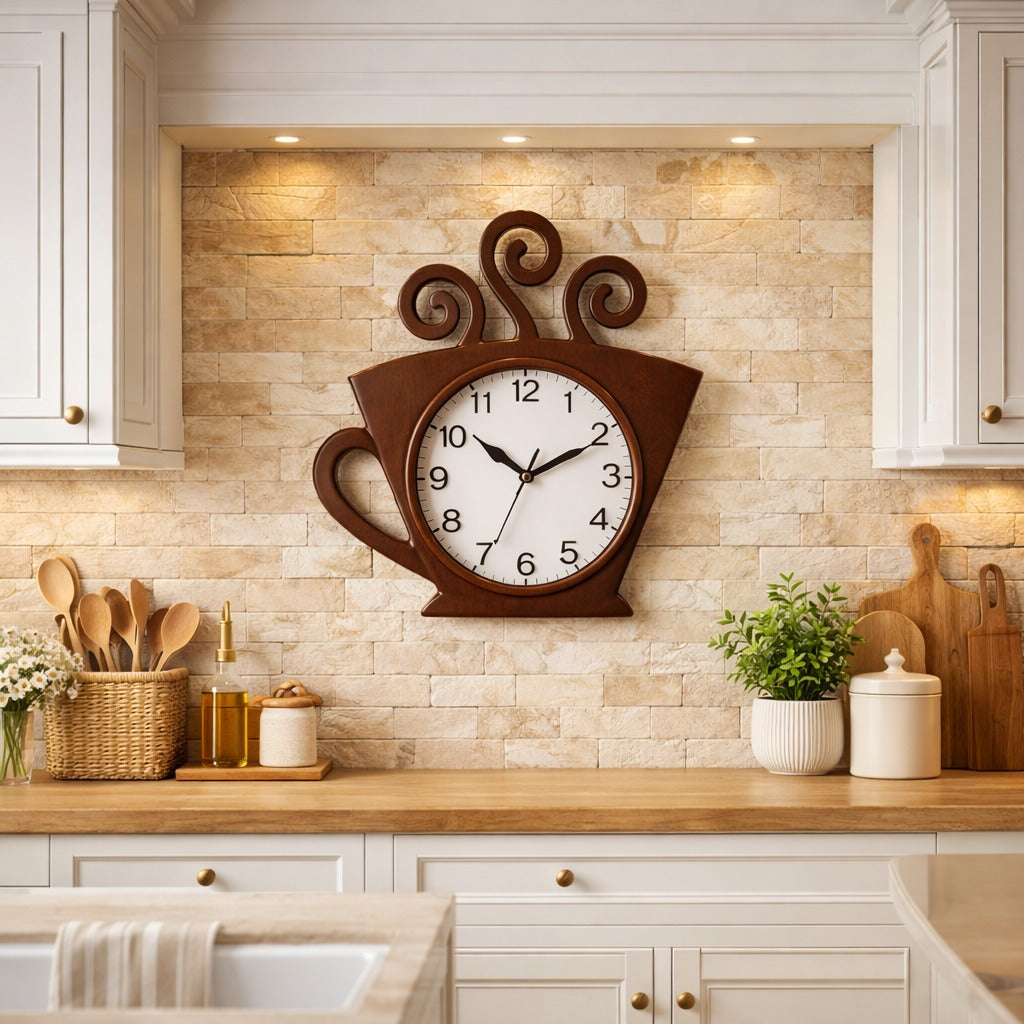 Ceas de perete model ceasca cafea 29x27 cm – design decorativ pentru bucatarie sau cafenea
