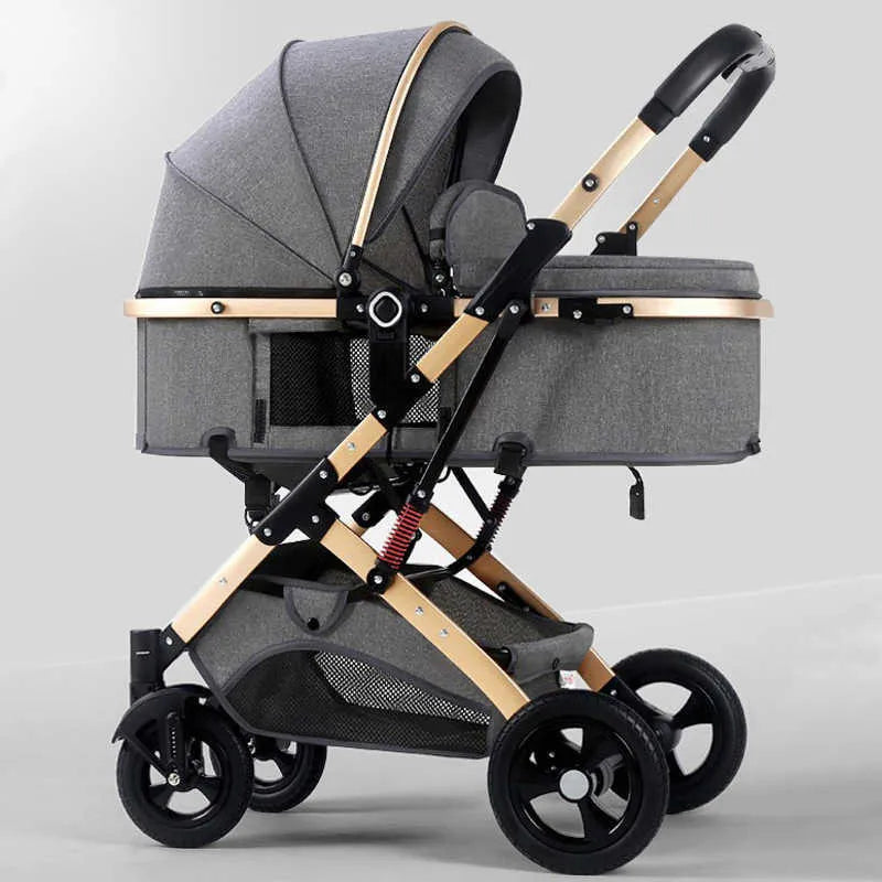 Carucior Bebelusi 2 in 1 Premium, Pliabil, cu Roti Cauciuc si Suspensii, Transformabil Landou-Sport, Cos Depozitare, 0-36 Luni