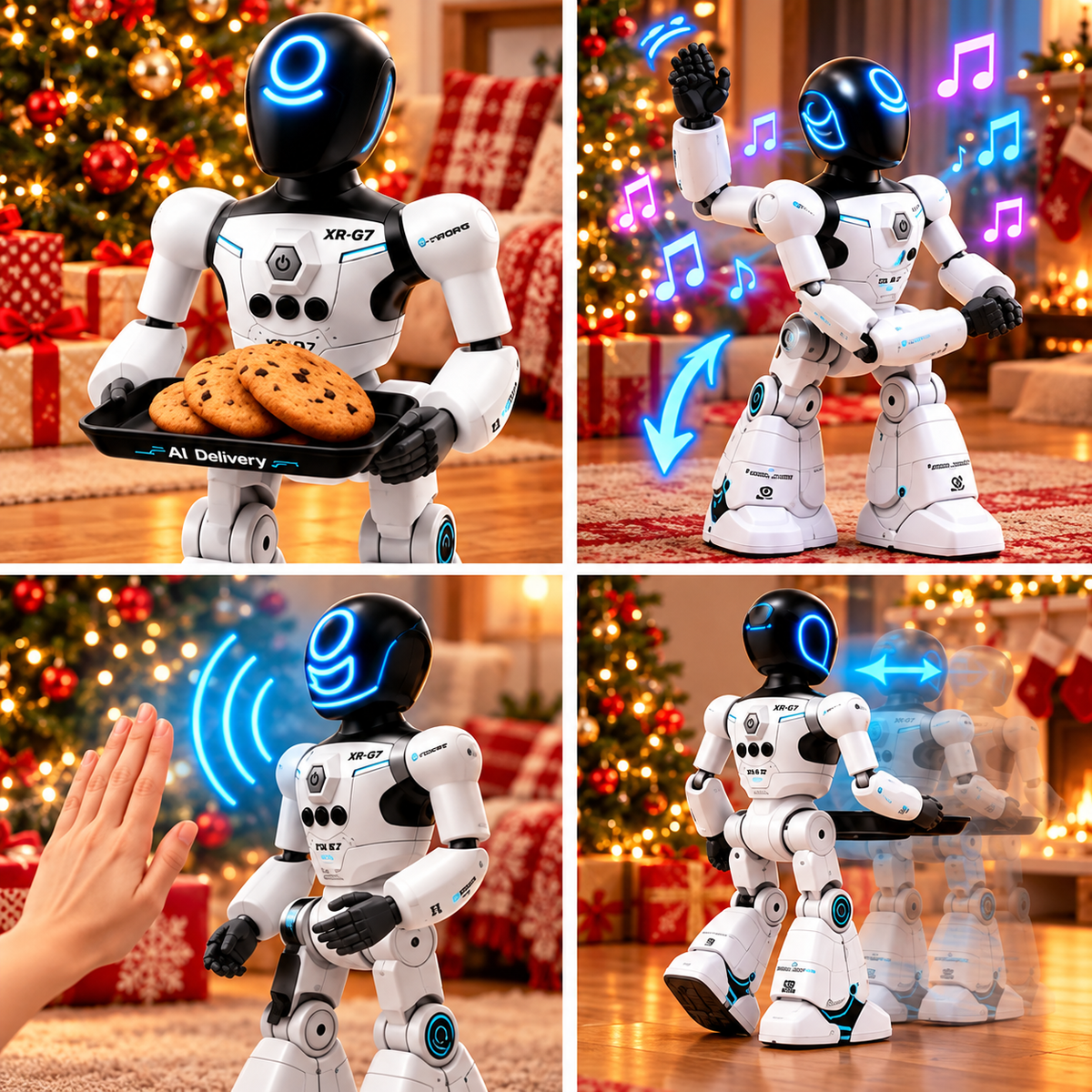 Robot Interactiv XR-G7 pentru Copii cu Comenzi Vocale Senzor Gesturi Telecomanda Muzica Dans - detaliu produs