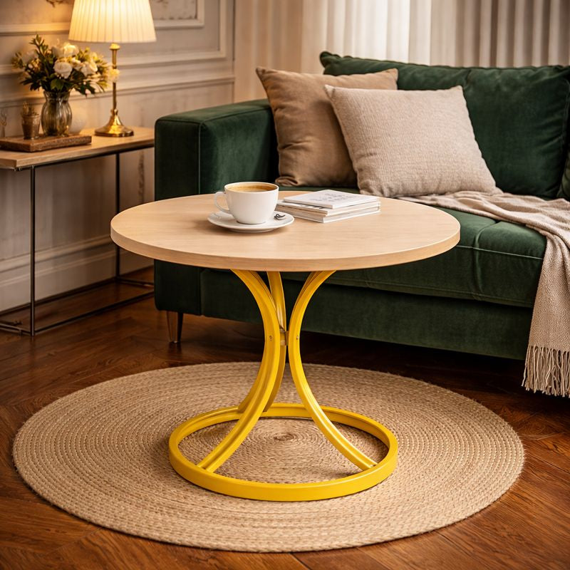 Masa Cafea Alb Auriu cu design minimalist si cadru metalic elegant 70 X 55 cm