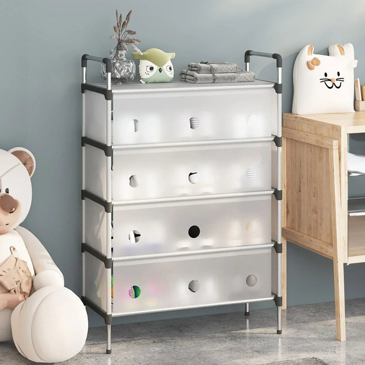 Raft pliabil pentru pantofi cu 5 Niveluri, design modern, stabil și multifuncțional – Alb, 60x28x110 cm