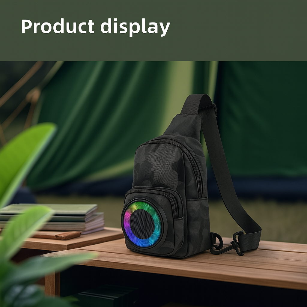 Boxa portabila tip rucsac, Bluetooth 5.0, lumini RGB, FM, TWS si power bank, 17 x 10.5 x 19.5 cm