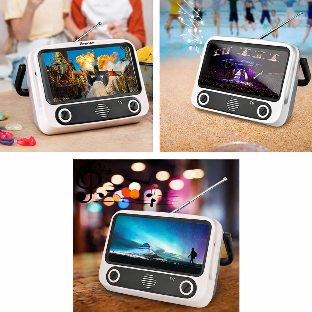 Suport telefon tip TV, difuzor Bluetooth 5W, radio FM, 19 x 9 x 13 cm