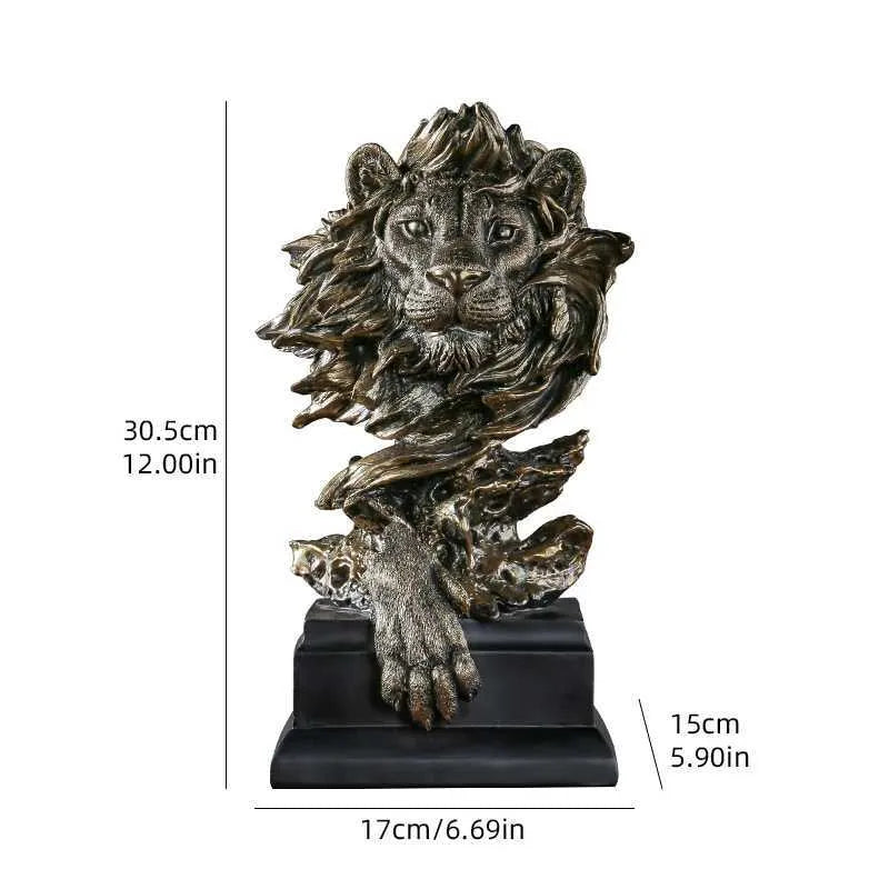Statueta Decorativa Premium Leu din Rasina pe Soclu Finisaj Metalic Antichizat 30.5cm - detaliu produs