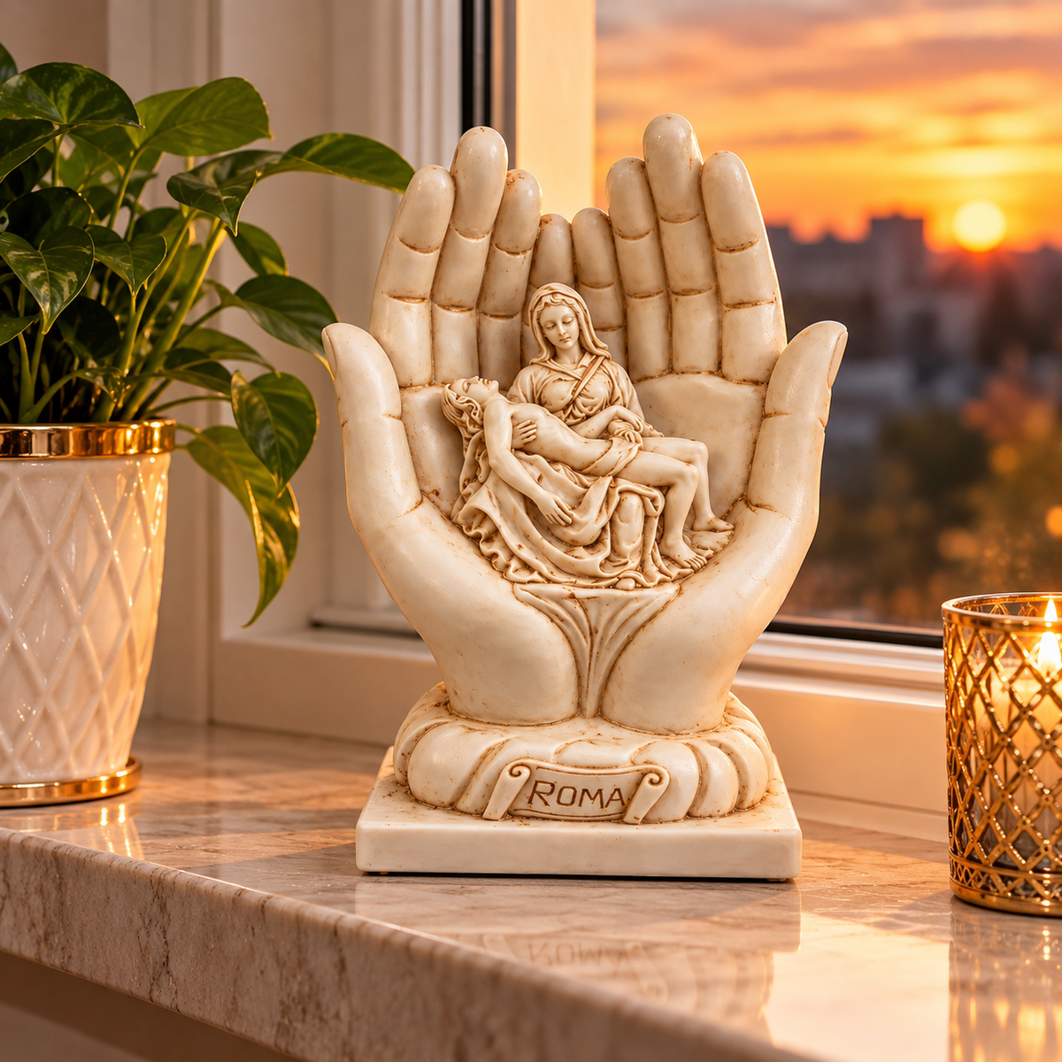 Statuetă Religioasă Pietà în Mâini Protectoare – 16,5 × 9,5 cm - imagine principala