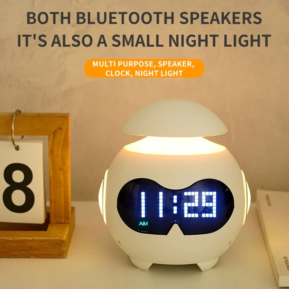 Ceas desteptator Emoji cu lumină si difuzor Bluetooth – Robot amuzant pentru trezire si decor modern