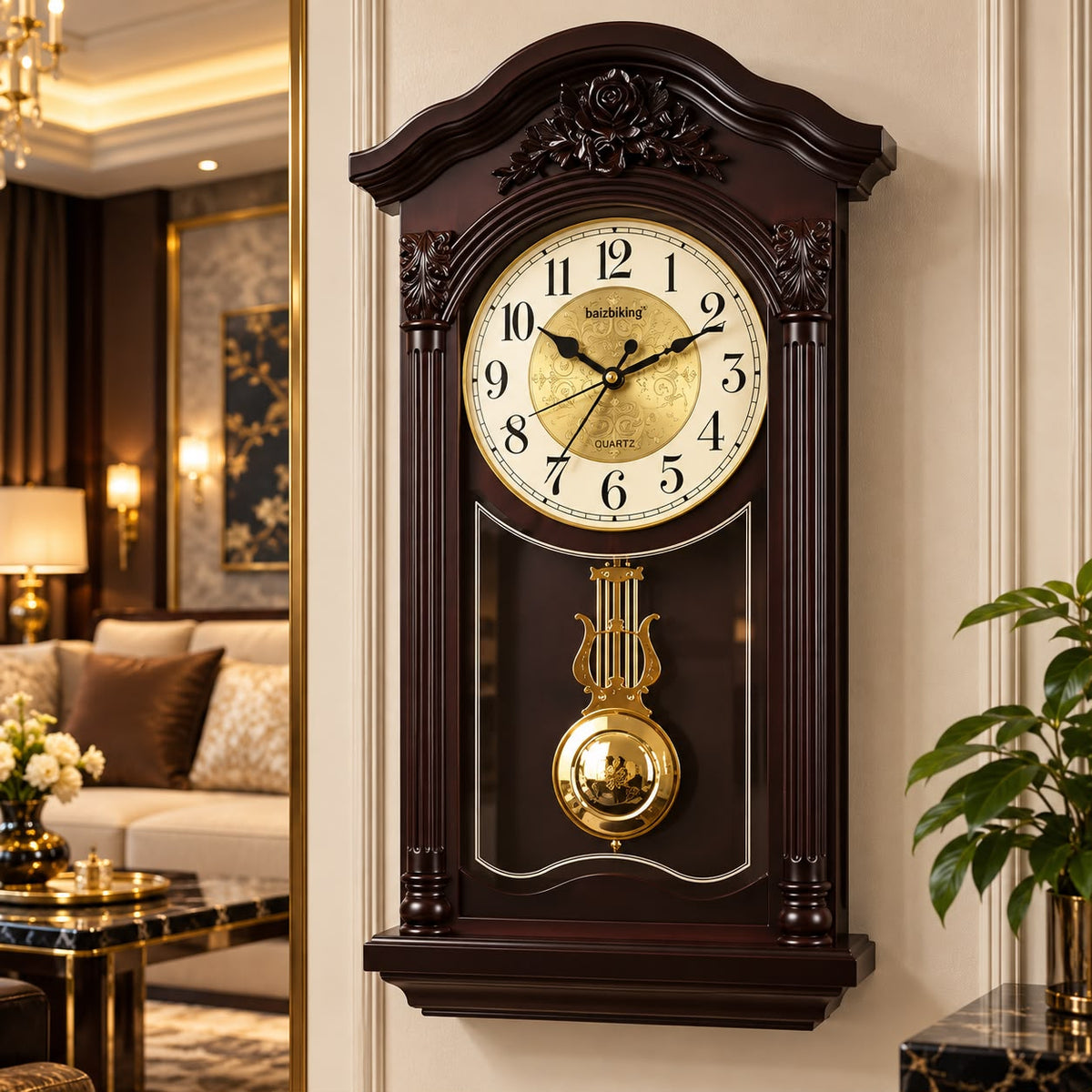 Ceas de Perete Premium cu Pendul și Funcție Muzicală – 50 × 27 cm - imagine principala