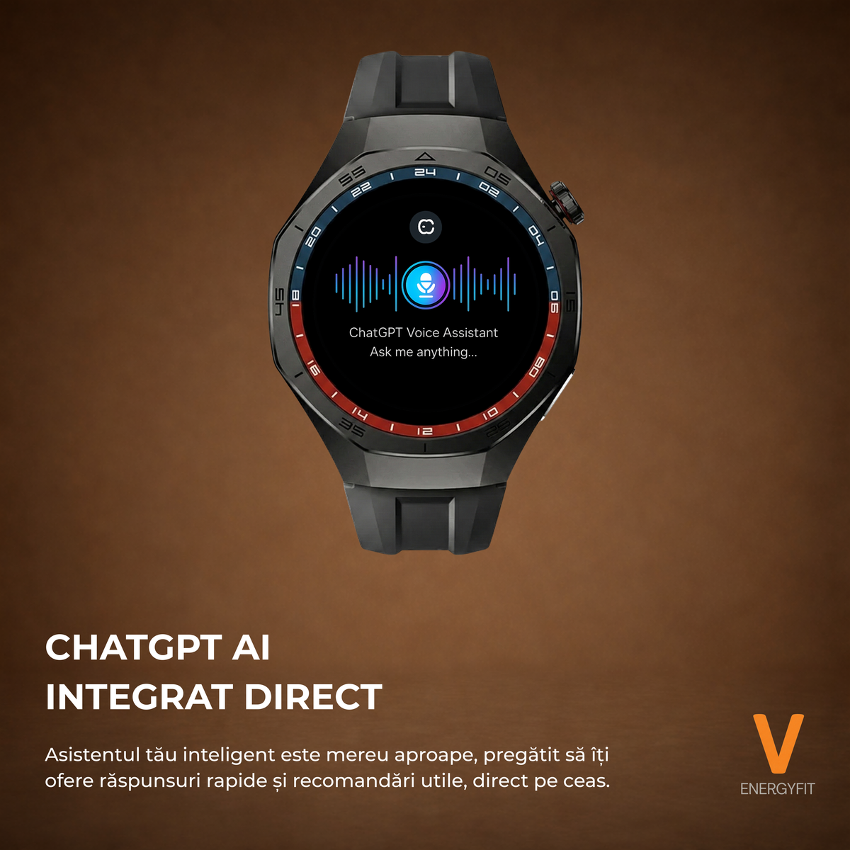 RESIGILAT - Ceas Smartwatch ENERGYFIT, Ecran AMOLED 1.43", Apel Bluetooth, ChatGPT AI, Notificari Romana, Fitness, Sport, Rezistent Apa 5ATM, Incarcare Wireless, 2 Curele, Negru