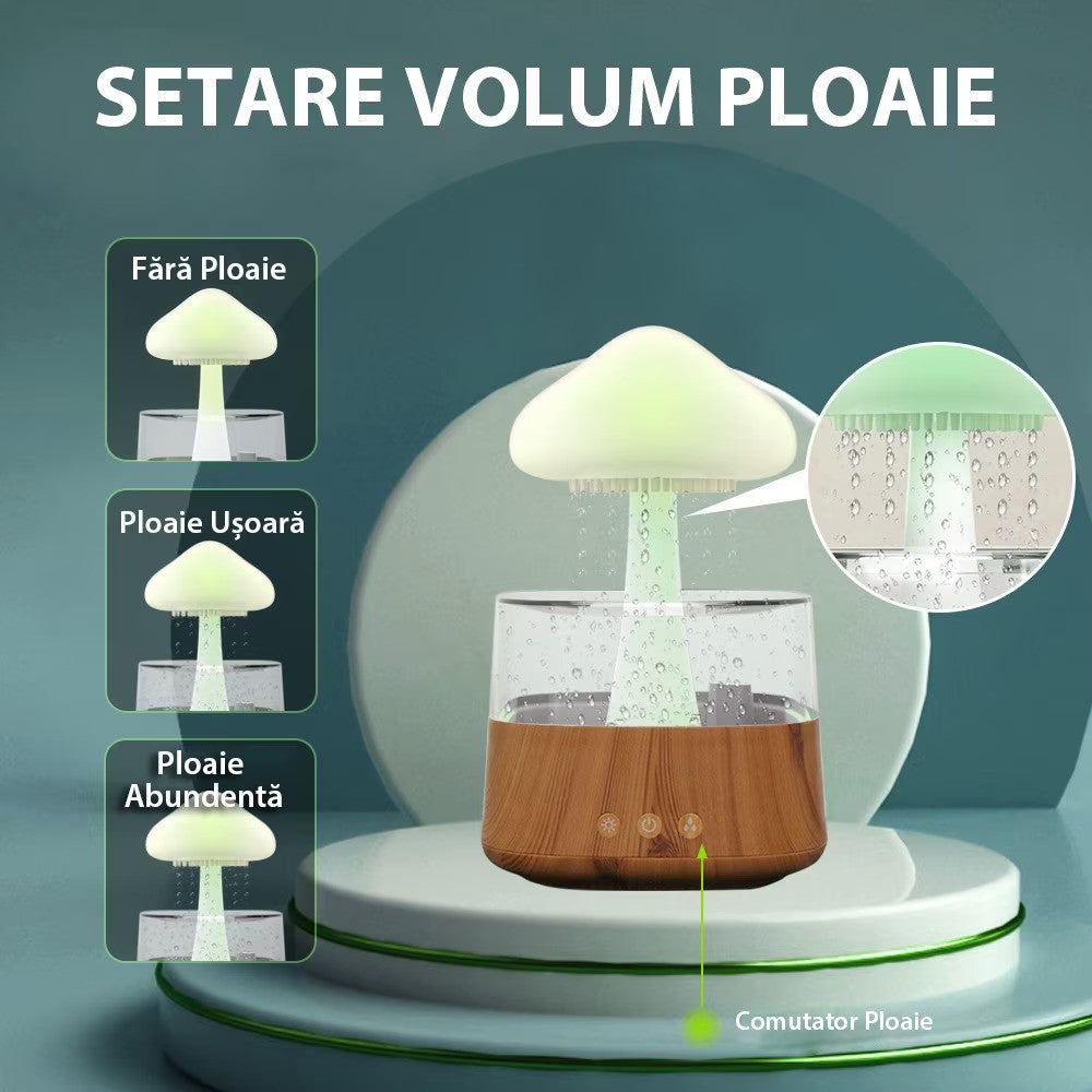 RESIGILAT - Umidificator in forma de norisor, picaturi de ploaie, lemn / plastic
