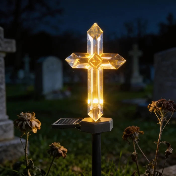Set 4 Cruci Solare Decorative LED Alb Cald pentru Gradina si Cimitir Iluminare Automata - detaliu produs