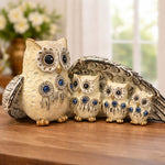 Statueta decorativa Familie de Bufnite din rasina simbol al protectiei si intelepciunii 21 x 8.5 x 10 cm