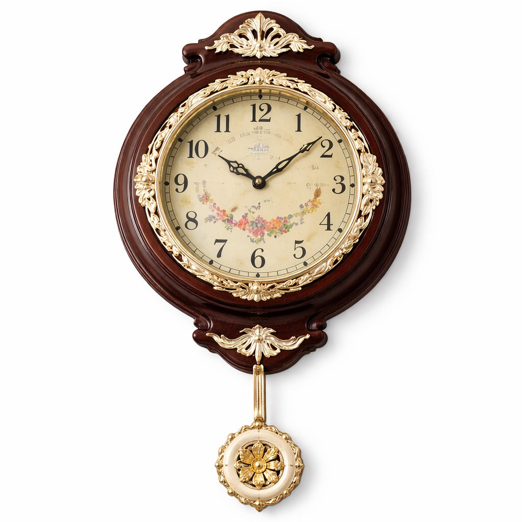 Ceas de perete clasic cu pendul 42x31 cm design elegant ALB/maro cu auriu vintage