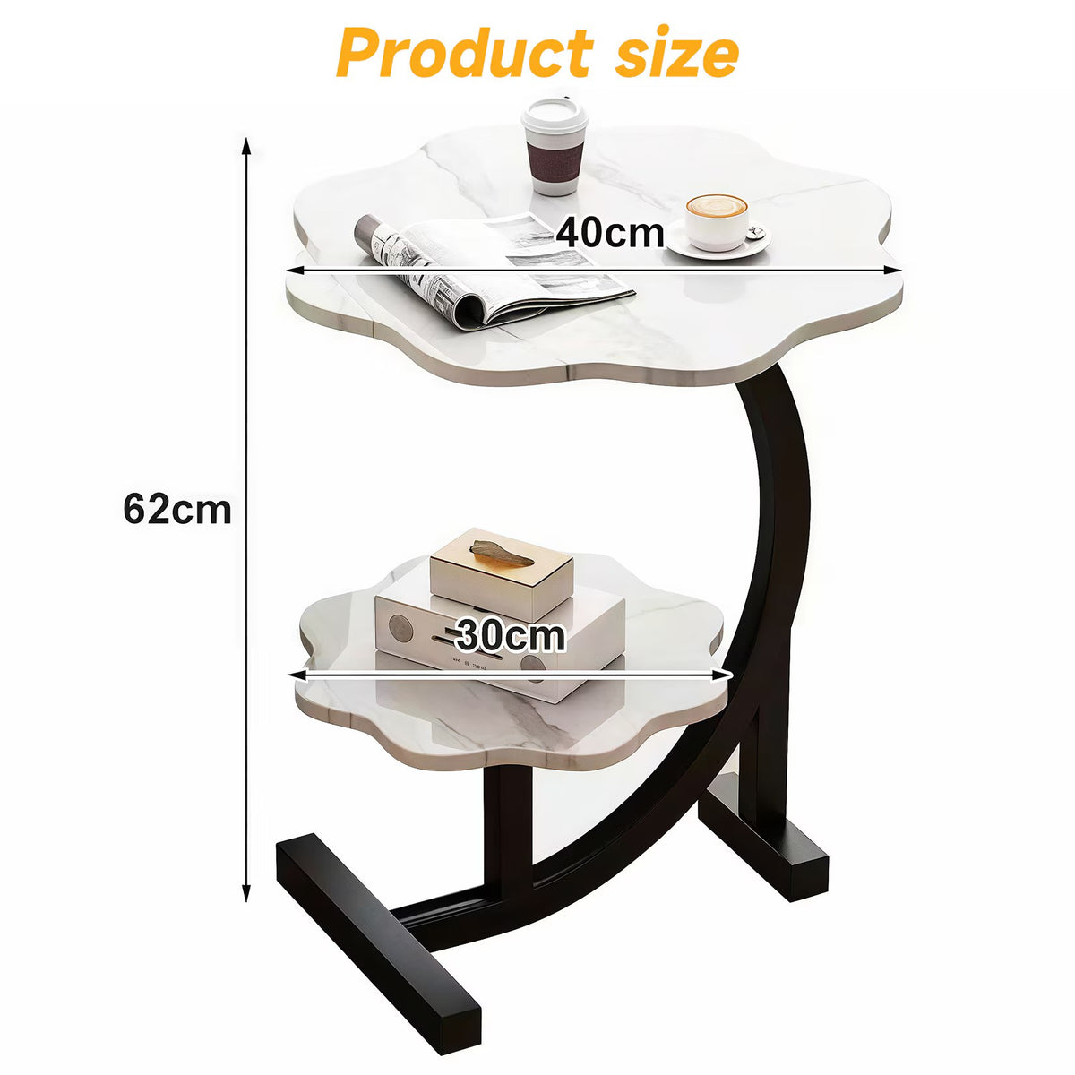 Masuta laterala multifunctionala cu 2 nivele cu cadru metalic negru 40x30x62 cm - detaliu produs