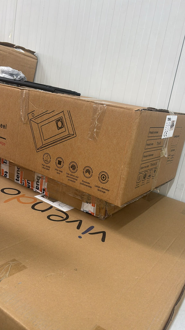 RESIGILAT — Chiuveta Bucatarie Multifunctionala Negru Grafit cu 2 Cascade, Robinet Cascada, Afisaj Digital Temperatura, Accesorii Incluse 750x450mm · Acceptabil #010