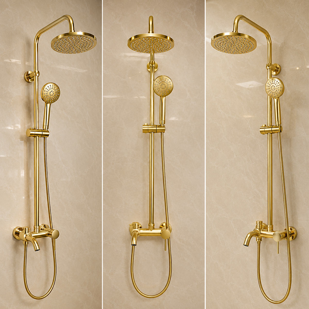 Coloana Dus Premium Gold Efect Ploaie 3 Functii Baterie Monocomanda Perete
