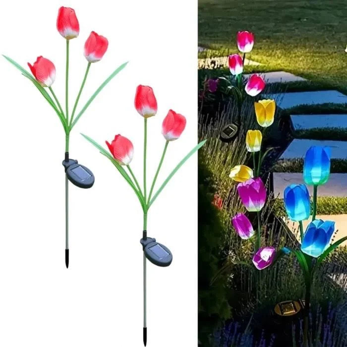 Set 2 Lămpi Solare Decorative Tip Lalele Rosii LED M374-23 70cm Automată - detaliu produs
